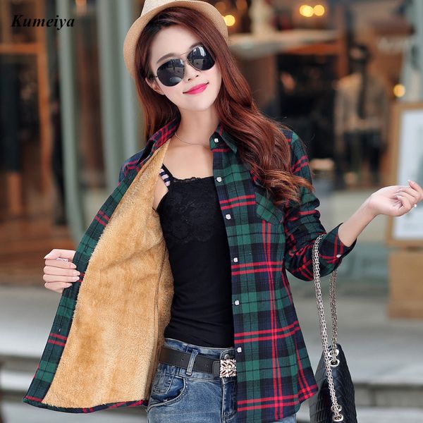 brand new winter warm women velvet thicker jacket plaid shirt style coat female college casual jacket outerwear, Black;brown